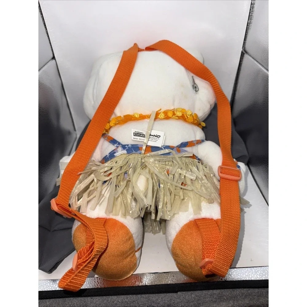 Vintage Sanrio Hello Kitty Hawaiian  Plush Backpack  White W/Orange Pre Owned